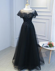 Black Sweetheart Lace and Tulle Long Party Dress, Elegant Bridesmaid Dress