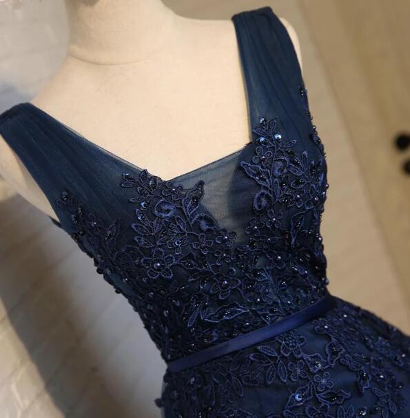 Cute Navy Blue Knee Length Lace Applique Party Dress, Homecoming Dress Cutedressy Cute Navy Blue Knee Length Lace Applique Party Dress, Homecoming Dress Cutedressy