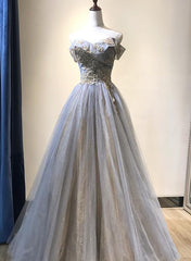 Charming Grey-Blue Tulle Floor Length Party Dress , Beautiful Formal Gown
