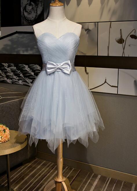 Beautiful Simple Grey Tulle Party Dress with Bow, Lovely Formal Dress