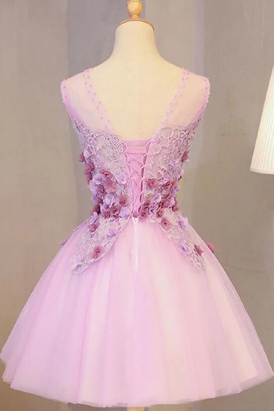 Lovely Scoop Homecoming Dress, A-line Cute Lace Short Prom Dresses