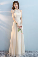 Beautiful Chiffon Light Champagne Long Bridesmaid Dress, Mismatch Bridesmaid Dress