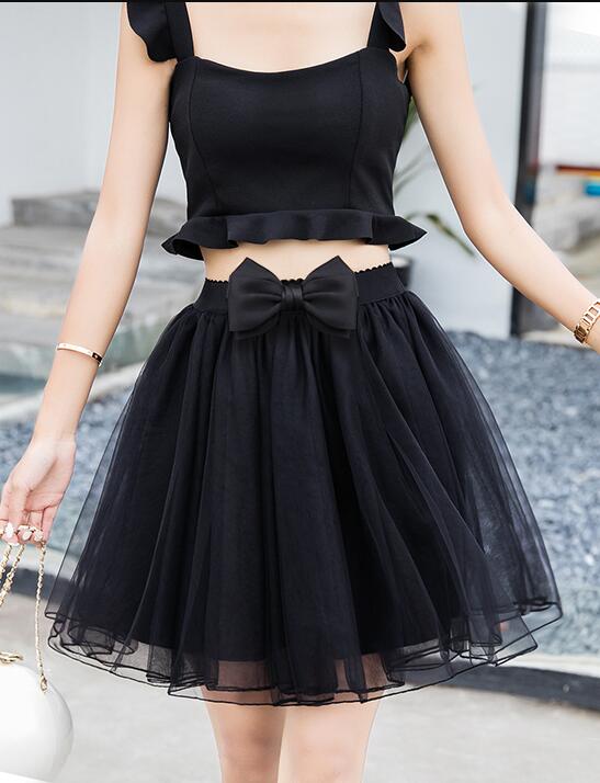 Cute Black High Quality Mini Skirt with Belt, Lovely Tulle Skirts
