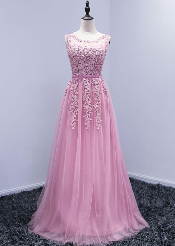 Beautiful Tulle Round Neckline Long Prom Dress, Beautiful Party Dress