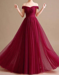 Beautiful Tulle Off Shoulder Party Dress, Lace-up Long Junior Prom Dress