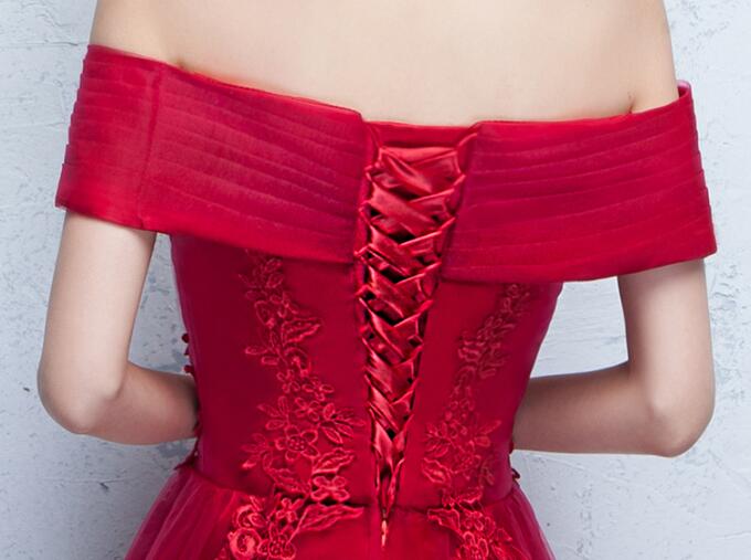 Beautiful Red Off the Shoulder Long Party Dress with Lace, A-line Prom Dress
