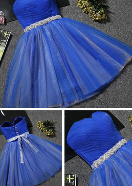 Cute Royal Blue Tulle Knee Length Party Dress, Blue Homecoming Dress