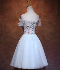 Lovely Light Blue Tulle Knee Length Homecoming Dress, Cute Floral Party Dress