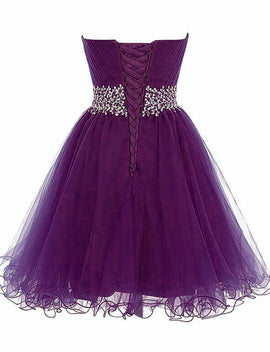 Beautiful Tulle Sweetheart Lace-up Beaded Homecoming Dress, Purple Short Prom Dress