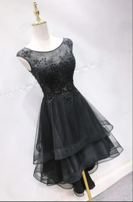 Cute Black Layers High Low Round Neckline Homecoming Dress, Black Party Dress