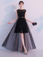 Black Tulle and Lace See Through Long Party Dress, Black Evening Dress