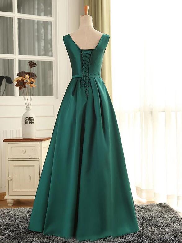 Beautiful Green Satin Long Simple Party Dress, Green Prom Dress ...