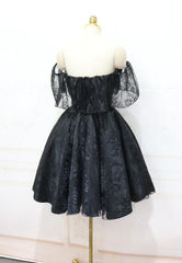 Black Sweetheart Off Shoulder Lace Party Dress, Black Homecoming Dress