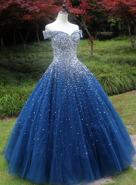 Beautiful Sweetheart Tulle Blue Beaded Formal Dress Blue Sweet 16 Gow Cutedressy