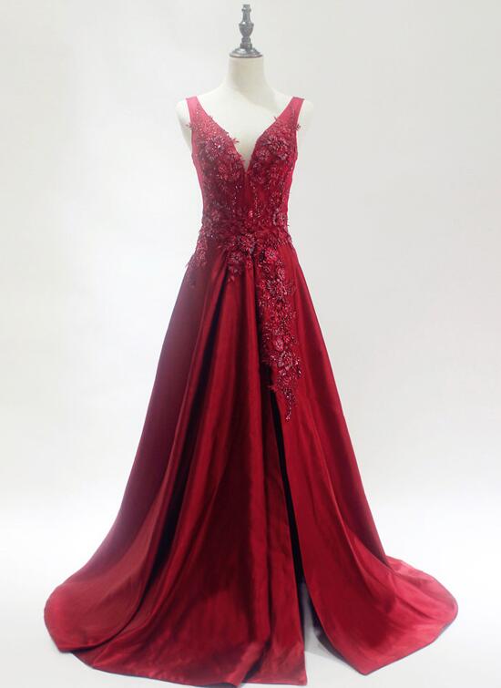red slit long prom dress 2020