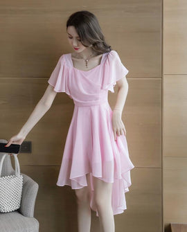 Cute Pink Chiffon High Low Women Dress,Lovely Pink Dresses