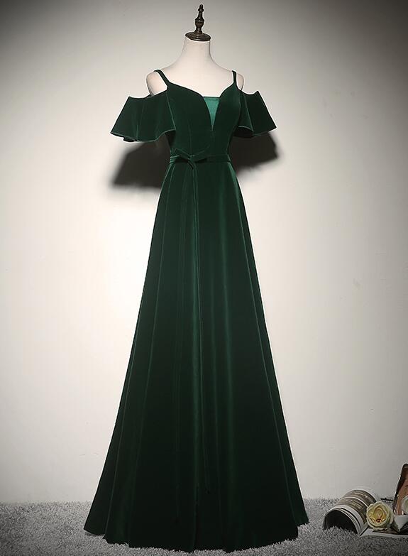 Charming Dark Green Velvet Long Straps Party Gown, Bridesmaid Dress Cutedressy Charming Dark Green Velvet Long Straps Party Gown, Bridesmaid Dress Cutedressy