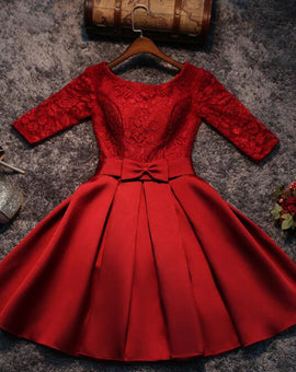 Cute Red Satin Short Prom Dress, Red Sweet 16 Party Dress