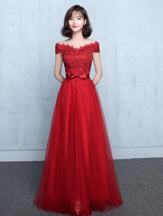 Beautiful Red Sweetheart Lace Top Long Party Dress, Off Shoulder Prom Cutedressy Beautiful Red Sweetheart Lace Top Long Party Dress, Off Shoulder Prom Cutedressy