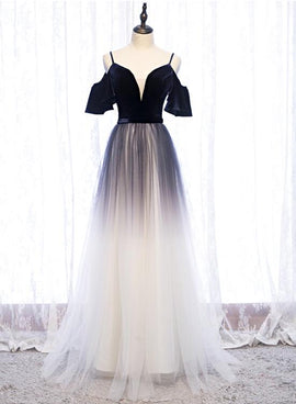 Charming Gradient Tulle with Velvet Long Party Dress, Bridesmaid Dress