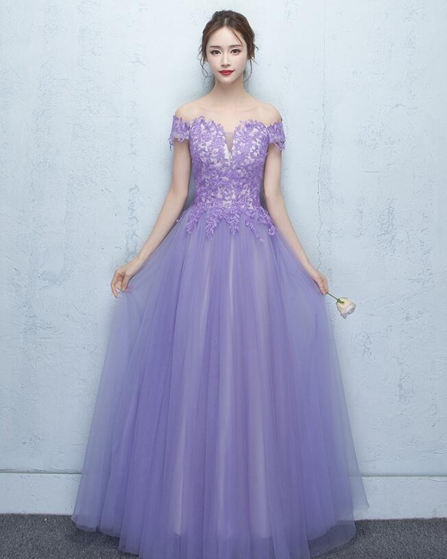 Light Purple Tulle With Lace Off Shoulder Sweet 16 Dress, Light Purple Formal Dress main image 0