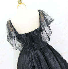 Lovely Black Off Shoulder Lace Short Party Dress, Black Homecoming Dress