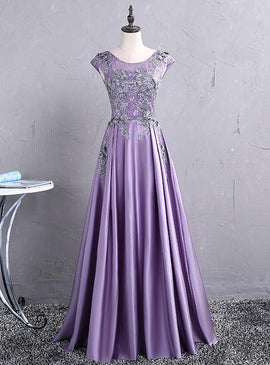 light purple satin long party dress
