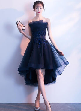 Lovely Navy Blue Tulle High Low Party Dress, Blue Prom Dresses
