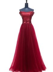 Fashionable Dark Red Off Shoulder Style Long Prom Dress, A-line Evening Gown
