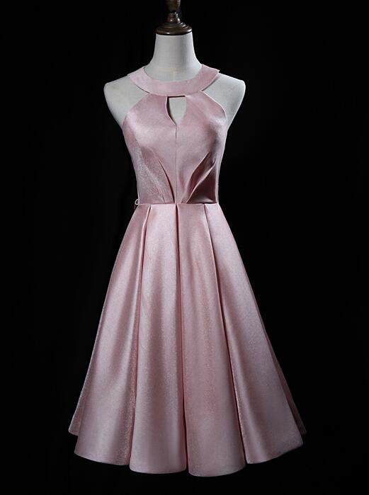 Pink Cute Short Satin Halter Homecoming Dress with Bow, Pink Prom Dres Cutedressy Pink Cute Short Satin Halter Homecoming Dress with Bow, Pink Prom Dres Cutedressy
