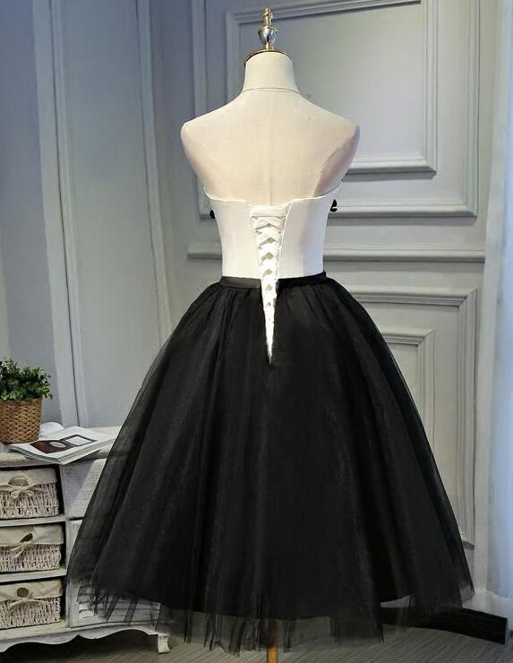 Black Tea Length Round Neckline Tulle Party Dress, Black Homecoming Dress