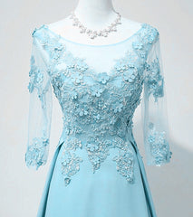 Elegant Round Neckline Blue Floor Length Party Dress, Blue Bridesmaid Dress