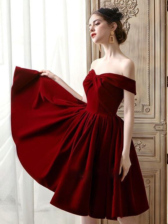 Lovely Sweetheart Wine Red Velvet Short Party Dress, Dark Red Velvet P Cutedressy Lovely Sweetheart Wine Red Velvet Short Party Dress, Dark Red Velvet P Cutedressy