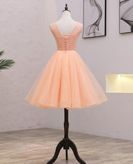 Cute Pink Flowers and Lace Applique Round Neckline Party Dress, Pink Homecoming Dress