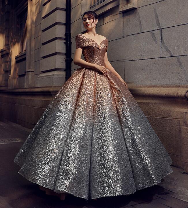 Beautiful Glitter Sequin Ball Gown Golden Silver Quinceanera Dresses, Sequins Gradient Formal Dress Beautiful Glitter Sequin Ball Gown Golden Silver Quinceanera Dresses, Sequins Gradient Formal Dress