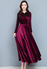 Lovely Velvet Long Sleeves Women Dresses, Fashionable long Women Dress Velvet Dress