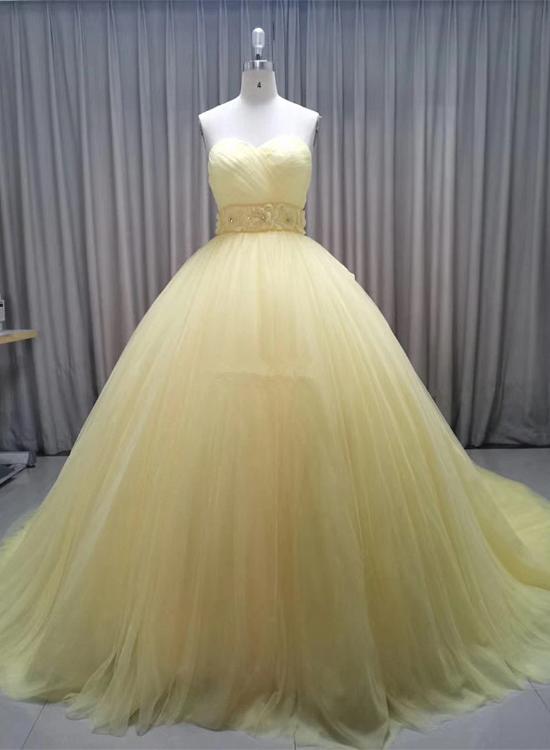 Glam Yellow Sweetheart Flowers Sweet 16 Gown, Yellow Formal Gown
