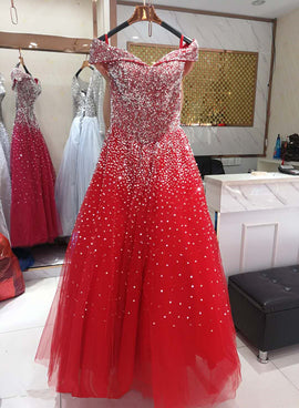 Glam Sparkle Handmade Sequins Long Party Dress, Off Shoulder Formal Gown