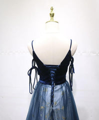 Navy Blue Velvet and Tulle Long Prom Dress Party Dress, Navy Blue Evening Dress 2022