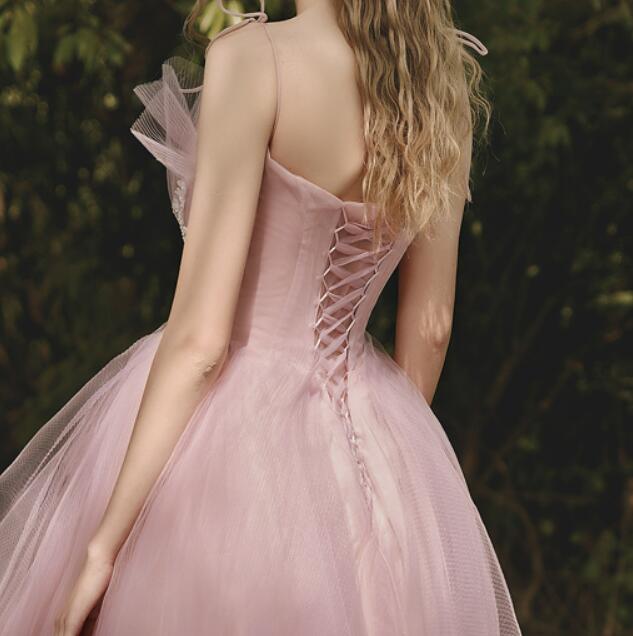 Beautiful Pink Tulle Long Formal Gown Sweet 16 Dress, Pink Lovely Party Dresses