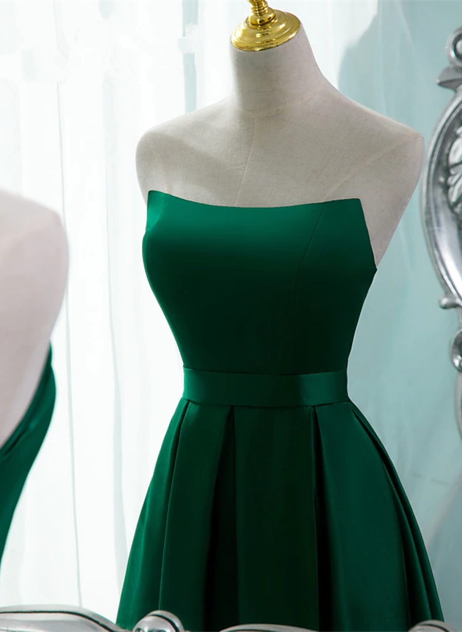 Green Simple Satin Long Prom Dress with Leg Slit, Green Evening Formal Dress