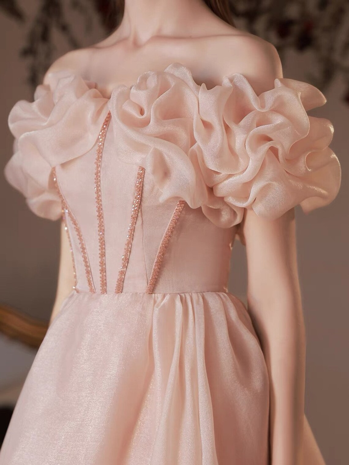 Pink Tea Length Sweetheart Beaded Party Dress, Pink Formal Dress Prom Dress