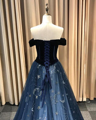 Navy Blue New Style Long Off Shoulder Prom Dress, A-line Formal Dress, Evening Dress