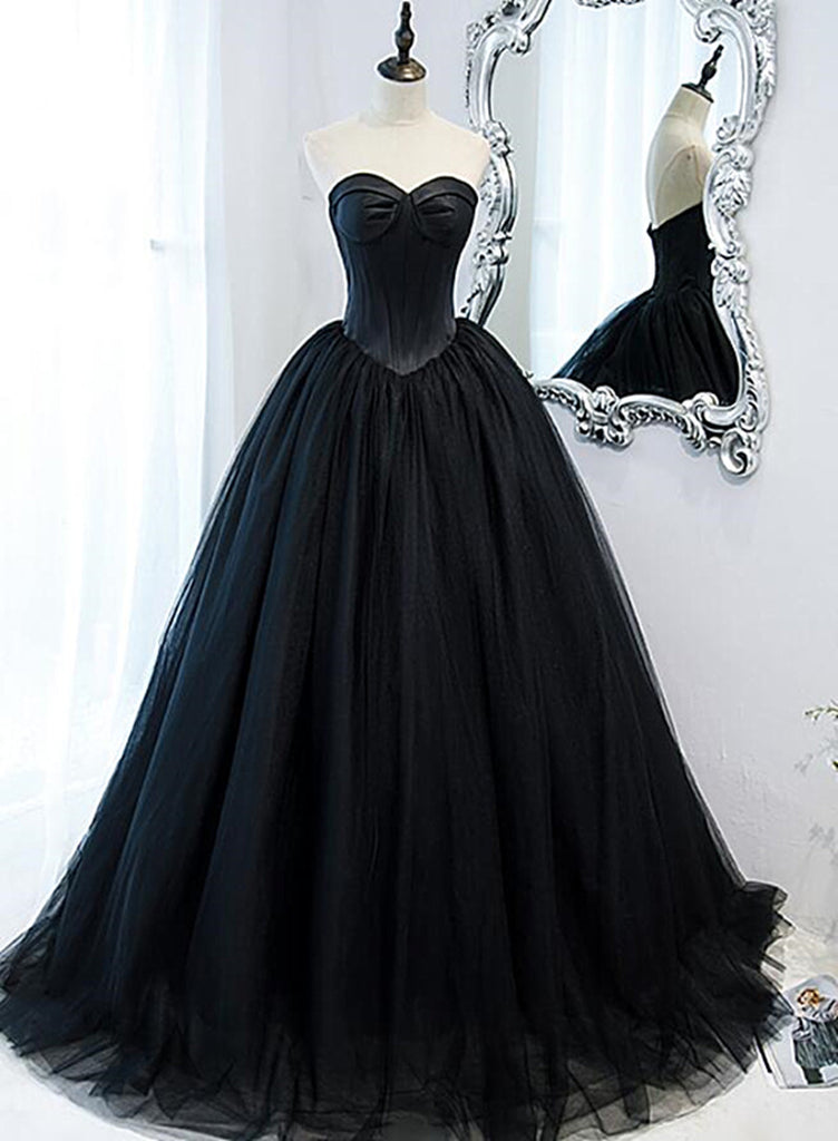 Black Sweetheart Tulle Long Evening Dress, Black Sweet 16 Gowns ...