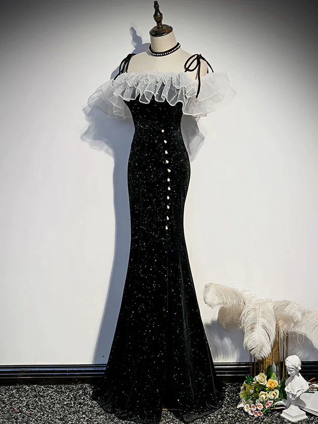Black Off Shoulder Mermaid Long Formal Dress, Black Wedding Party Dress