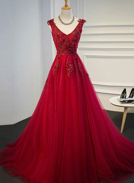 red tulle long party dress