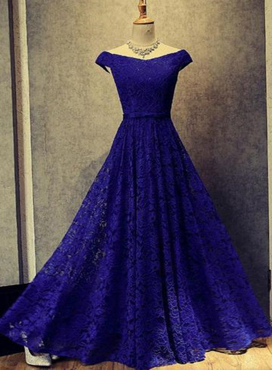 Lace Long Formal Dresses, Blue Party Dresses, Charming Formal Gowns
