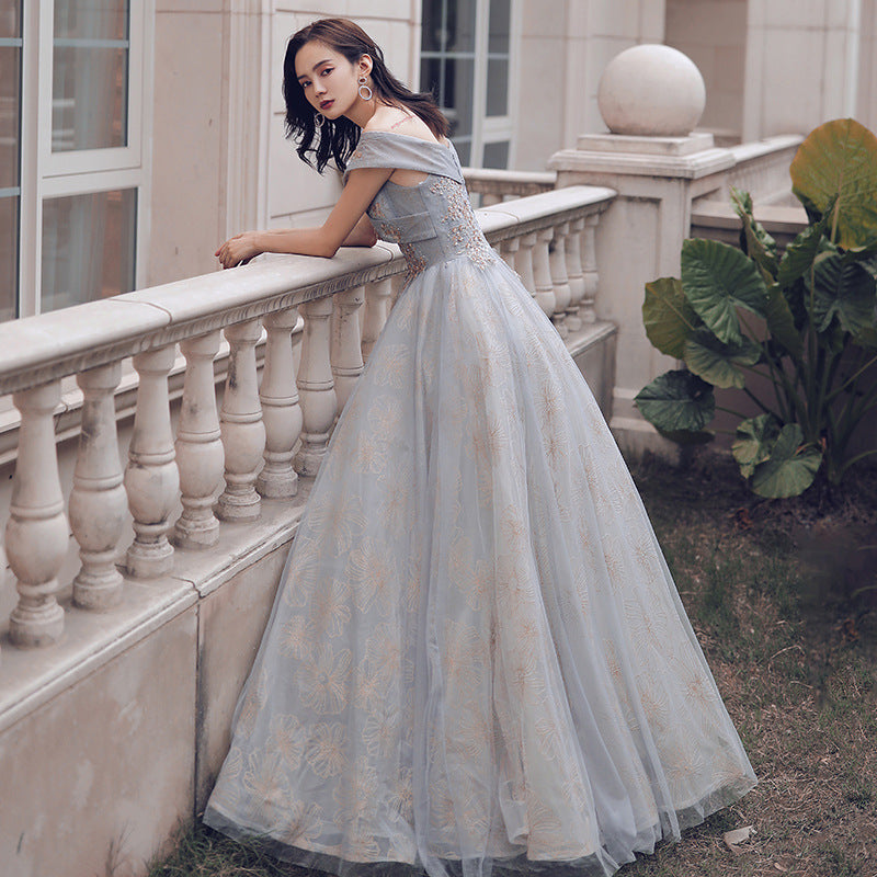 Glam Off Shoulder Shiny Lace and Tulle Long Party Dress, A-line Evenin Cutedressy Glam Off Shoulder Shiny Lace and Tulle Long Party Dress, A-line Evenin Cutedressy