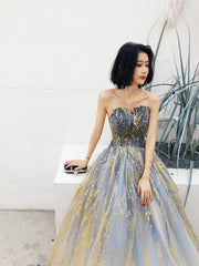 Beautiful Blue Gradient A-line Long Prom Dress Party Dress, Blue Evening Prarty Dresses