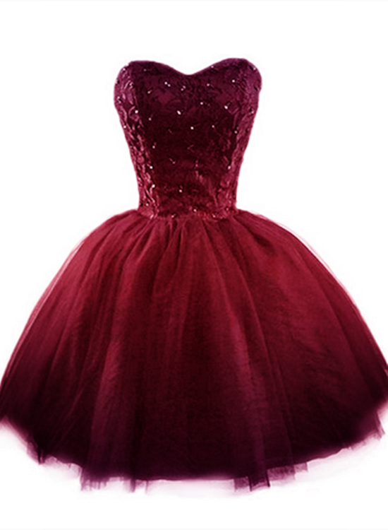 Sweet Burgundy Tulle Ball Party Dress 2019, Homecoming Dress